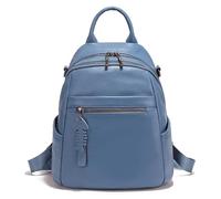 L6NqIAG Mochila de cuero para mujer Mochila de piel auténtica for mujer, multibolsillos, sencilla, for viaje, color verde lago