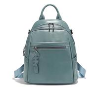 L6NqIAG Mochila de cuero para mujer Mochila de piel auténtica for mujer, multibolsillos, sencilla, for viaje, color verde lago