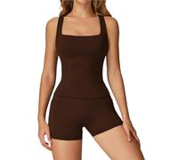 L6NqIAG Set de Yoga Mujer Traje de Yoga for Mujer, chándal, Conjunto Gimnasio, Sujetador Deportivo, Mallas Cintura Alta, Pantalones Cortos, Traje Fitness, Entrenamiento for Correr(Brown Set-3,M)