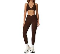 L6NqIAG Set de Yoga Mujer Traje de Yoga for Mujer, chándal, Conjunto Gimnasio, Sujetador Deportivo, Mallas Cintura Alta, Pantalones Cortos, Traje Fitness, Entrenamiento for Correr(Brown Set-4,L)