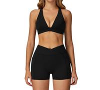 L6NqIAG Set de Yoga Mujer Traje de Yoga for Mujer, chándal, Conjunto Gimnasio, Sujetador Deportivo, Mallas Cintura Alta, Pantalones Cortos, Traje Fitness, Entrenamiento for Correr(Black Set-6,L)