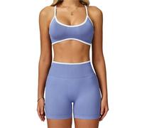 L6NqIAG Set de Yoga Mujer Traje de Yoga sin Costuras, Conjunto Deportivo 2 uds, Ropa Deportiva for Mujer, Sujetador, Mallas Cintura Alta, Pantalones Cortos, Equipo Gimnasio(White Blue Set-3,M)