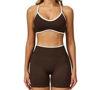 L6NqIAG Set de Yoga Mujer Traje de Yoga sin Costuras, Conjunto Deportivo 2 uds, Ropa Deportiva for Mujer, Sujetador, Mallas Cintura Alta, Pantalones Cortos, Equipo Gimnasio(White Coffee Set-3,XL)