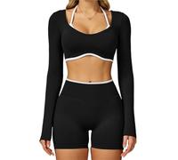 L6NqIAG Set de Yoga Mujer Traje de Yoga sin Costuras, Conjunto Deportivo 2 uds, Ropa Deportiva for Mujer, Sujetador, Mallas Cintura Alta, Pantalones Cortos, Equipo Gimnasio(White Black Set-5,S)