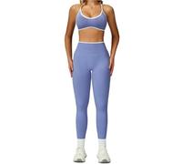 L6NqIAG Set de Yoga Mujer Traje de Yoga sin Costuras, Conjunto Deportivo 2 uds, Ropa Deportiva for Mujer, Sujetador, Mallas Cintura Alta, Pantalones Cortos, Equipo Gimnasio(White Blue Set-4,L)