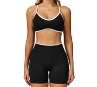 L6NqIAG Set de Yoga Mujer Traje de Yoga sin Costuras, Conjunto Deportivo 2 uds, Ropa Deportiva for Mujer, Sujetador, Mallas Cintura Alta, Pantalones Cortos, Equipo Gimnasio(White Black Set-3,L)