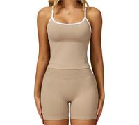 L6NqIAG Set de Yoga Mujer Traje de Yoga sin Costuras, Conjunto Deportivo 2 uds, Ropa Deportiva for Mujer, Sujetador, Mallas Cintura Alta, Pantalones Cortos, Equipo Gimnasio(White Brown Set-1,S)