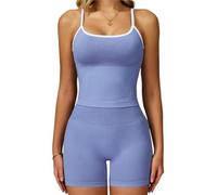 L6NqIAG Set de Yoga Mujer Traje de Yoga sin Costuras, Conjunto Deportivo 2 uds, Ropa Deportiva for Mujer, Sujetador, Mallas Cintura Alta, Pantalones Cortos, Equipo Gimnasio(White Blue Set-1,XL)