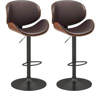 L6NqIAG Sillas Bar Juego de 2 taburetes Bar giratorios Altura Ajustable, sillas tapizadas Cuero PU con reposapiés, Taburete Madera Curvada for Cocina(Brown)