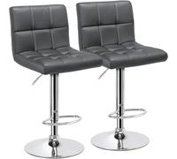 L6NqIAG Sillas Bar Taburetes de Bar Sillas mostrador Moderno Cocina Ajustable Altura Isla Silla giratoria Cuero PU, Juego 2(Grey)