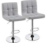 L6NqIAG Sillas Bar Taburetes de Bar Sillas mostrador Moderno Cocina Ajustable Altura Isla Silla giratoria Cuero PU, Juego 2(Light Grey)