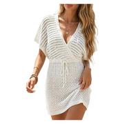L6NqIAG Vestido de Playa de Ganchillo Vestido Playero de Ganchillo for Mujer, Vestido Envolvente con Cuello en V y Lazo la Cintura, Cubierta Bikini Calada, Traje baño