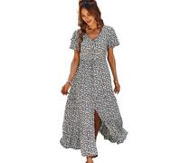 L6NqIAG Vestido Playero Largo Vintage con Estampado Floral for Mujer, Vestido Playero Informal Holgado con Botones for Mujer, Vestido Veraniego for Mujer Vestidos de Playa(Black,XL)