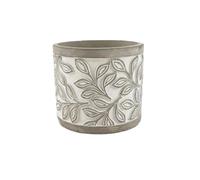 L6x2N9b5 Macetas Maceta cilíndrica con patrón de Relieve Hojas Grises, Orificio Drenaje, Maceta Cemento for Decorar balcón, Sala Estar, Cocina (3 tamaños)(Pequeño)