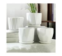 L6x2N9b5 Macetas Macetas de cerámica Color Blanco Puro, macetas Simples, Juego Cuatro Piezas maceteros tamaño Mediano con Bandeja, Plantas suculentas for el hogar, Cultivo Verdes