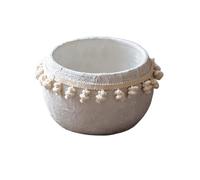 L6x2N9b5 Macetas Patrón de Tejido Redondo Blanco con Maceta Flecos Orificio Drenaje Maceta Cemento Escritorio for balcón, Sala Estar, Cocina, contenedor Plantas (2 tamaños)(Grande)