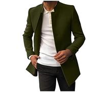 L9WEI Abrigo Corto Hombre Elegante Gabardina Chaqueta Invierno Cuello Alto, Color Verde Militar Z01., L