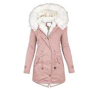 L9WEI Abrigo de invierno grueso y cálido para mujer, chaqueta de entretiempo con cremallera, cómoda parka de longitud media con capucha para excursiones de vacaciones y actividades de exterior, Rosa.,