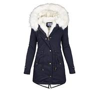 L9WEI Abrigo de invierno grueso y cálido para mujer, chaqueta de entretiempo con cremallera, cómoda parka de longitud media con capucha para excursiones de vacaciones y actividades de exterior, azul