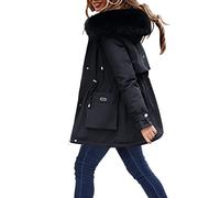 L9WEI Abrigo de invierno grueso y cálido para mujer, chaqueta de entretiempo con cremallera, cómoda parka de longitud media con capucha para excursiones de vacaciones y actividades de exterior,
