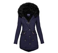L9WEI Abrigo de invierno grueso y cálido para mujer, chaqueta de entretiempo con cremallera, cómoda parka de longitud media con capucha para excursiones de vacaciones y actividades de exterior, azul,