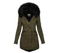 L9WEI Abrigo de invierno grueso y cálido para mujer, chaqueta de entretiempo con cremallera, cómoda parka de longitud media con capucha para excursiones de vacaciones y actividades de exterior, Verde