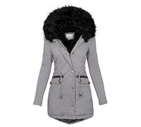 L9WEI Abrigo de invierno grueso y cálido para mujer, chaqueta de entretiempo con cremallera, cómoda parka de longitud media con capucha para excursiones de vacaciones y actividades de exterior, gris,