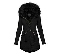 L9WEI Abrigo de invierno grueso y cálido para mujer, chaqueta de entretiempo con cremallera, cómoda parka de longitud media con capucha para excursiones de vacaciones y actividades de exterior,