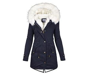 L9WEI Abrigo de invierno grueso y cálido para mujer, chaqueta de entretiempo con cremallera, cómoda parka de longitud media con capucha para excursiones de vacaciones y actividades de exterior, azul