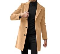 L9WEI Abrigo de invierno para hombre con solapa, abrigo de lana de un solo color, abrigo de lana de negocios, gabardina para hombre, invierno, casual, caqui, 5X-Large