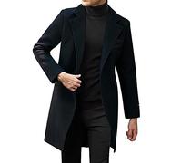 L9WEI Abrigo de invierno para hombre, con solapa, abrigo de un solo color, de longitud media, abrigo de lana, para negocios, trenchcoat de invierno para hombre, abrigo de invierno casual, L
