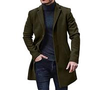 L9WEI Abrigo de Lana para Hombre, Invierno, Negocios, Exterior, Largo, Solapa Cálida, Delgado, Gabardina de Cuello de Solapa, Verde, XXXL