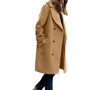 L9WEI Abrigo largo de felpa para mujer elegante abrigo de invierno de color sólido cálido con solapa con bolsillos moda gabardina casual outwear, caqui, L