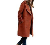 L9WEI Abrigo largo de felpa para mujer elegante abrigo de invierno de color sólido cálido con solapa con bolsillos moda gabardina casual outwear, rojo, L