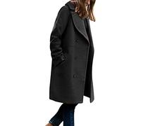 L9WEI Abrigo largo de felpa para mujer, elegante, monocolor, abrigo de invierno cálido, cárdigan con solapas, ropa exterior con bolsillos, gabardina casual, ropa exterior, Negro , XL