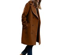 L9WEI Abrigo largo de felpa para mujer, elegante, monocolor, abrigo de invierno, cálido, con bolsillos, gabardina informal, ropa de exterior, marrón, M