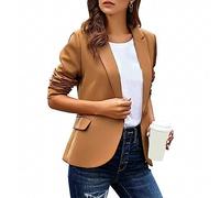 L9WEI Blazer para mujer - Color liso - Mangas largas - Elegante - Blazer con solapa - Slim - Para la oficina - Otoño - Fin - Para el exterior, caqui, XL