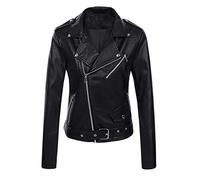 L9WEI Chaqueta de piel para mujer, negra, corta, estilo motero, con solapa, para otoño invierno, transicional, ajustada, chaqueta de motorista, de piel sintética, de moda, ropa urbana