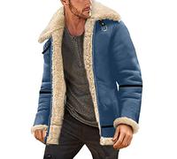 L9WEI Chaqueta para hombre, abrigo de cuero vintage para hombre, chaqueta de ante para hombre cálida, chaqueta de cuero sintético de manga larga, abrigo grueso de invierno con cuello de piel