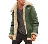L9WEI Chaqueta para hombre, abrigo de cuero vintage para hombre, chaqueta de ante para hombre cálida, chaqueta de cuero sintético de manga larga, abrigo grueso de invierno con cuello de piel