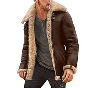 L9WEI Chaqueta para hombre, abrigo de cuero vintage para hombre, chaqueta de gamuza cálida de manga larga, chaqueta de cuero sintético, abrigo grueso con cuello de piel, marrón, XL