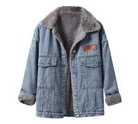 L9WEI Chaqueta vaquera vintage para mujer forrada, chaqueta de entretiempo de invierno, abrigos básicos ligeros, chaqueta vaquera gruesa de manga larga para exteriores, azul, L