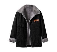 L9WEI Chaqueta vaquera vintage para mujer, forrada, chaqueta de entretiempo de invierno, abrigos básicos ligeros, chaqueta vaquera gruesa de manga larga, ropa exterior, Negro , XXL