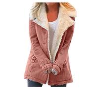 L9WEI Chaqueta Vintage de Mujer de Cuero Sintético con Solapa de Ante de Color Sólido, Chaqueta Gruesa de Otoño Invierno Parker, Rosa., M