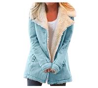 L9WEI Chaqueta Vintage de Mujer de Cuero Sintético con Solapa de Ante de Color Sólido, Chaqueta Gruesa de Otoño Invierno Parker, azul, 5XL