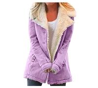L9WEI Chaqueta Vintage de Mujer de Cuero Sintético con Solapa de Ante de Color Sólido Engrosada de Otoño Invierno Parker, morado, XXL
