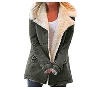 L9WEI Chaqueta Vintage de Mujer de Cuero Sintético con Solapa de Ante de Color Sólido Engrosada de Otoño Invierno Parker, Verde militar., M