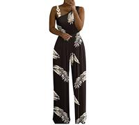 L9WEI Mono de mujer de un solo hombro, elegante, de cintura alta, largo, de pierna ancha, informal, suelto, estampado, túnica de fiesta, X02-negro, XXL
