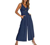 L9WEI Mono de mujer de verano casual para mujer de verano sexy hollow out, mono con bolsillos, sin mangas, pierna ancha, mono de una sola pieza, 01# azul., L