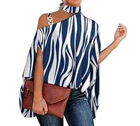 L9WEI Tops de verano para mujer, cuello halter tops mujer verano fuera de los hombros camiseta elegante estampado tops casual manga murciélago camiseta suelta manga corta top moda, azul, S